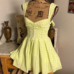 For Love And Lemons Green White Checkered Dress S Cute Sexy!! Never Worn Love!